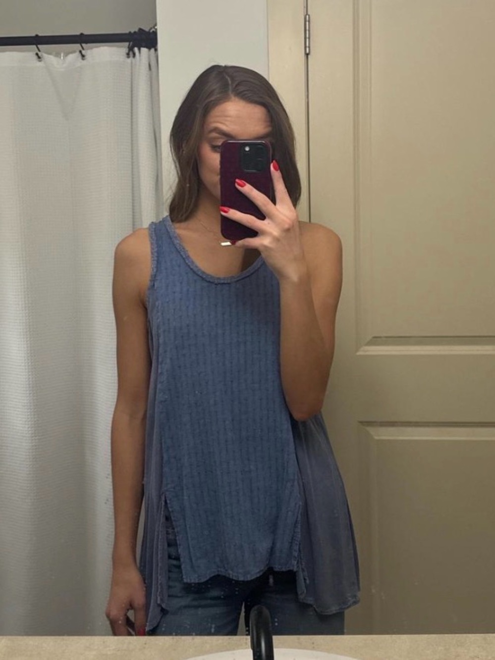 Altar'd State Washed Slate Blue Ribbed Swing Tank